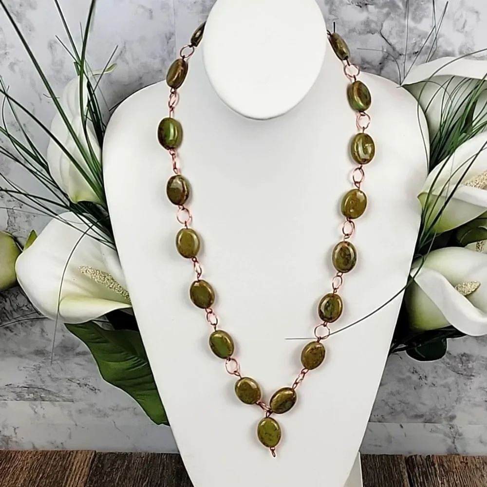 Artisan Wire Linked Stone drop necklace length inches 26